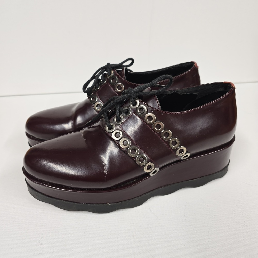 Albano‎ Burgundy Patent Leather Platform Lace Up Oxford Shoes Size 37